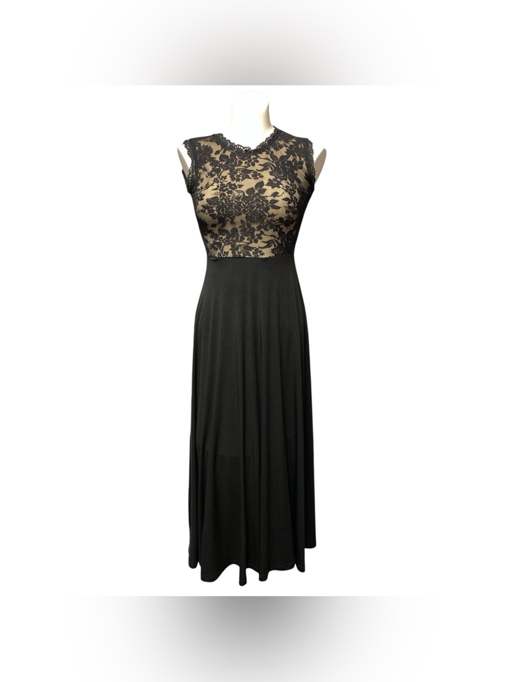 SAACHI Black Lace Bodice Maxi Dress with Nude Lining Size S